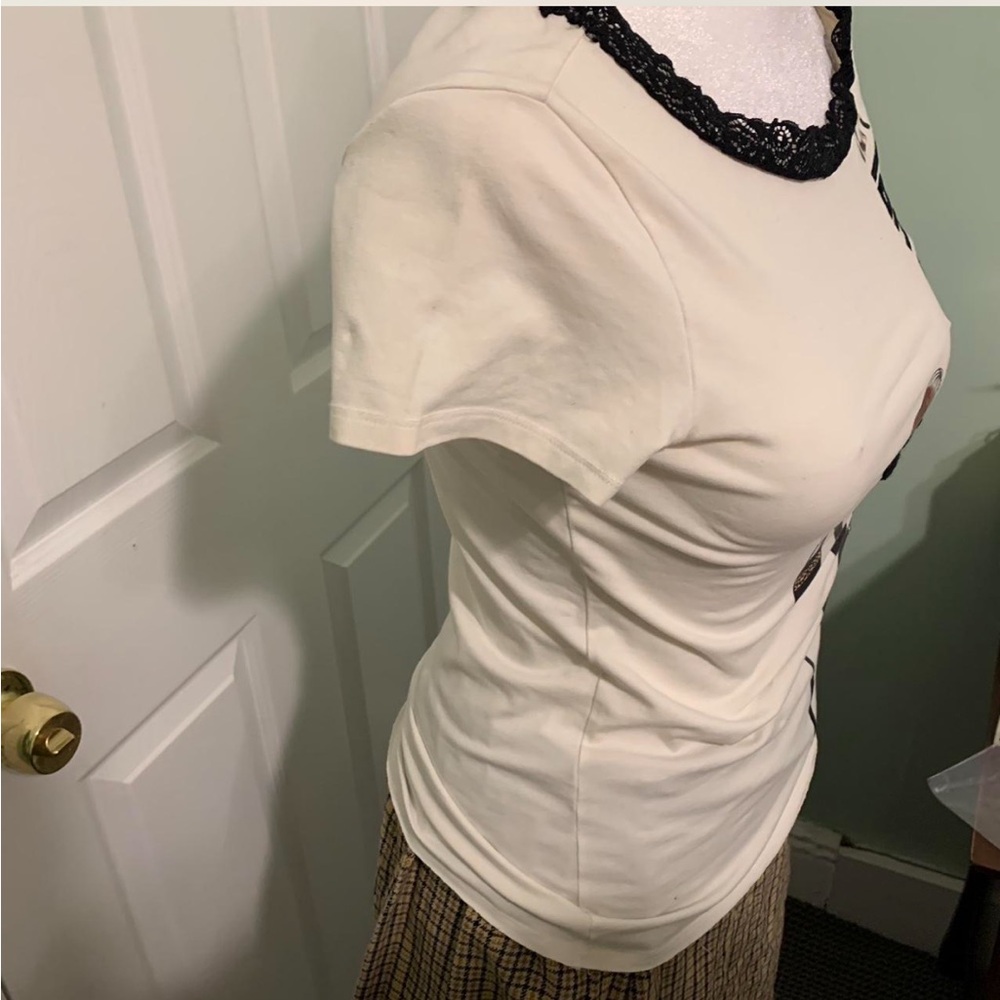 reworked vintage hbp lace t-shirt size S - Picture 2 of 6